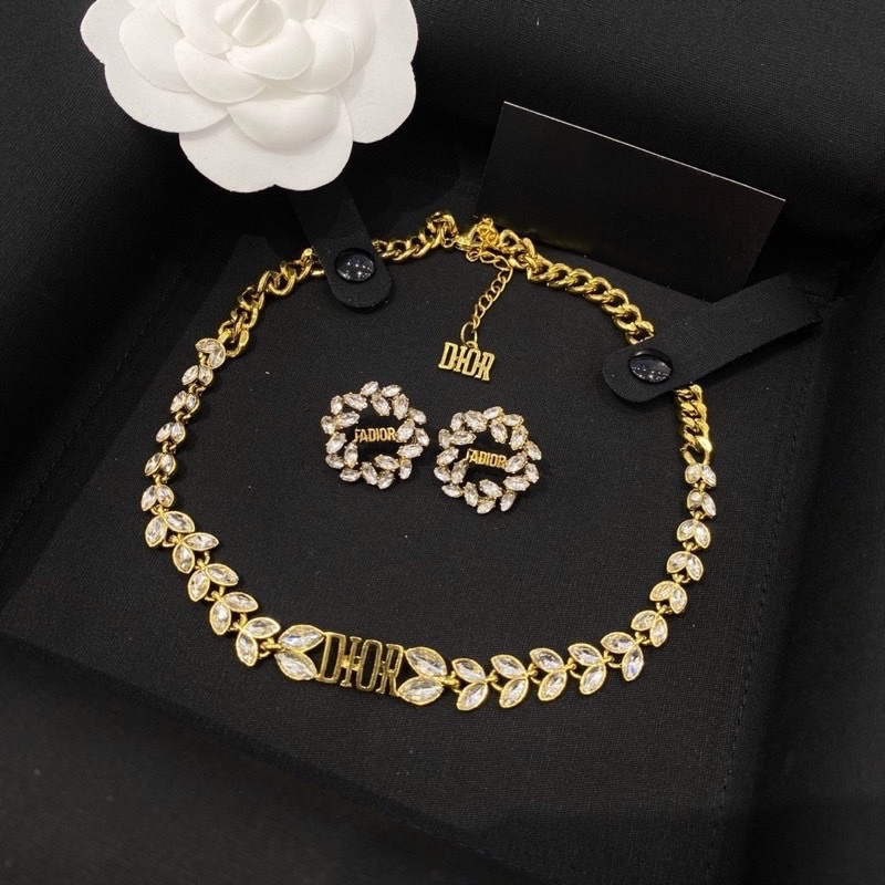 Vòng cổ nữ (choker) + khuyên tai nữ di - o.r lá cao cấp, bông tai hàng đẹp
