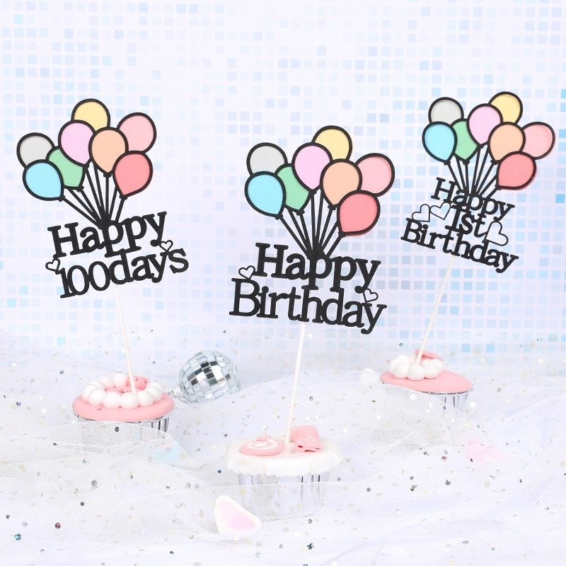 Bong Bóng Trang Trí Bánh Kem Chữ Happy Birthday 100 Ngày / 1 Tuổi Nhiều Màu Sắc