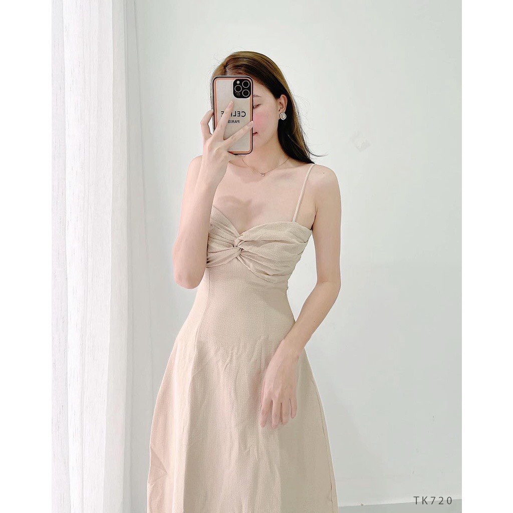 Đầm maxi hai dây dáng xòe dài xoắn ngực xinh xắn - Tina Dress