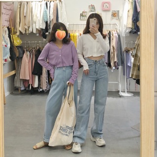 Quần jeans dáng culotte cạp cao