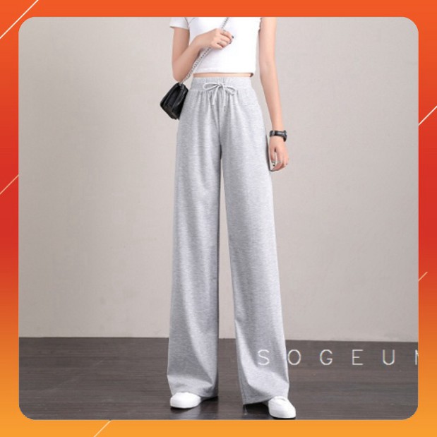 Quần ống suông cạp cao culottes 2 màu đen ghi Nam Nữ Ullzang chất liệu da cá
