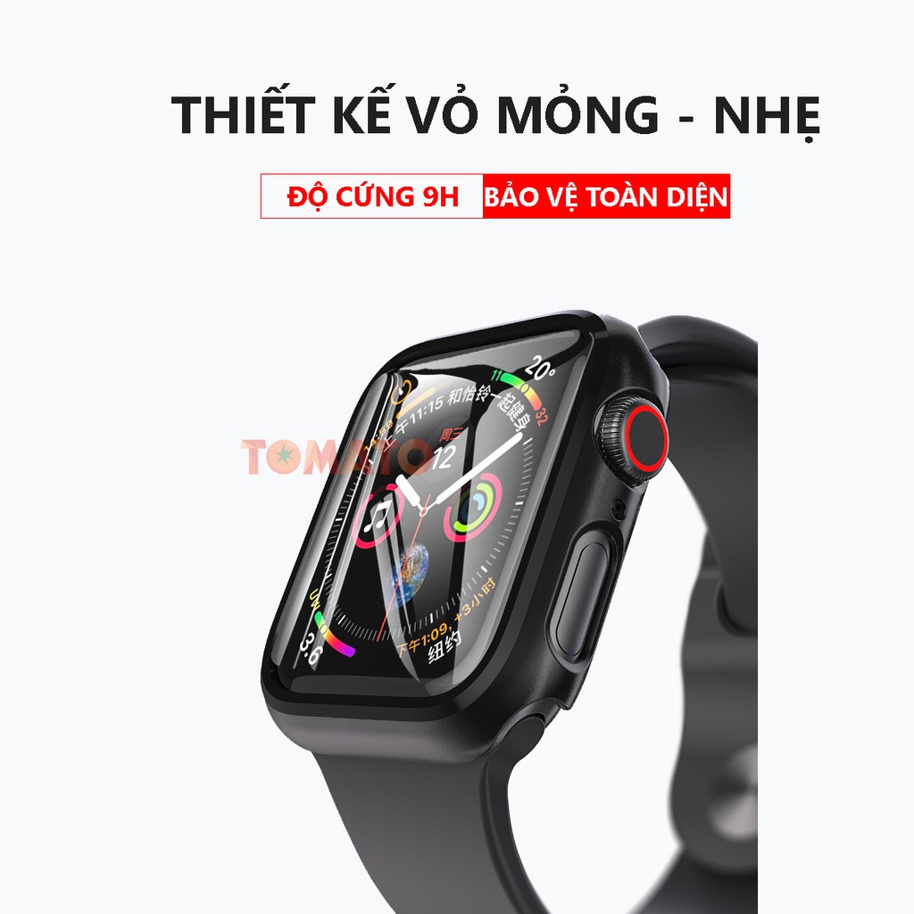 Ốp Nhựa Cứng Viền Nhám Có Kính Cường Lực Dành Cho Apple Watch Full Size 38/40/42/44mm - Phụ Kiện Tomato