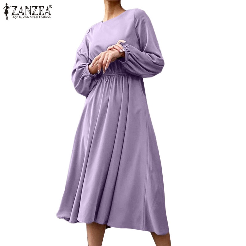 Đầm maxi ZANZEA tay dài cổ tròn phong cách châu Âu thời trang cho nữ