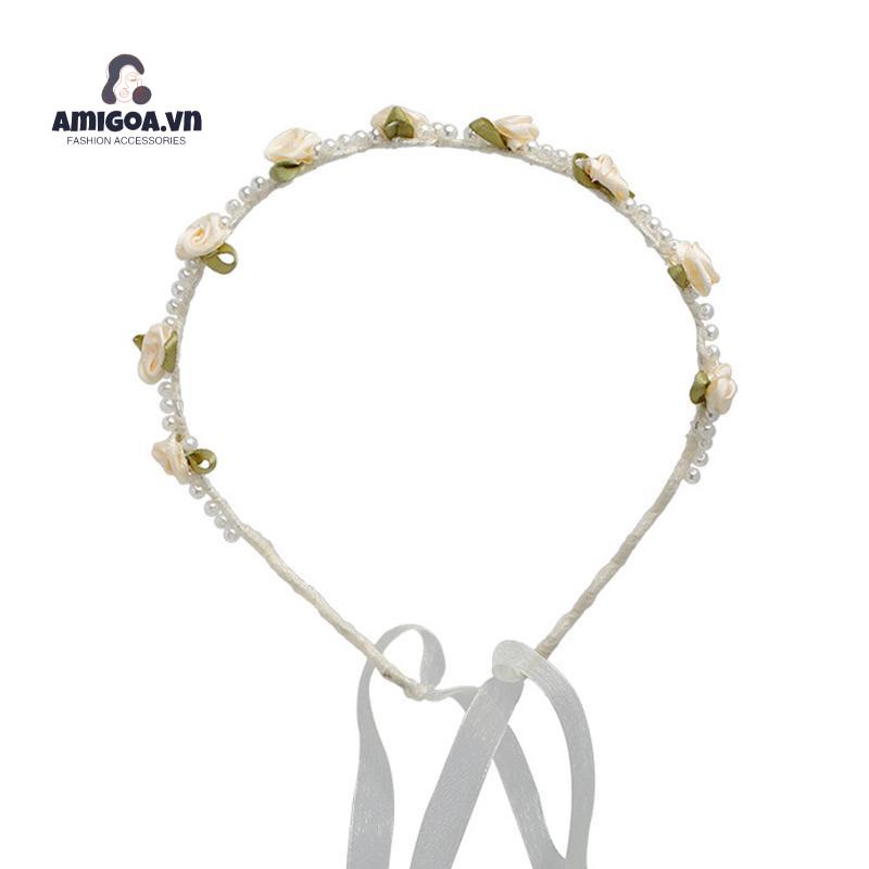 ✨✨Dây Cột Tóc Hoa Hồng Đính Ngọc Trai Nhân Tạo Phong Cách Hàn Quốc