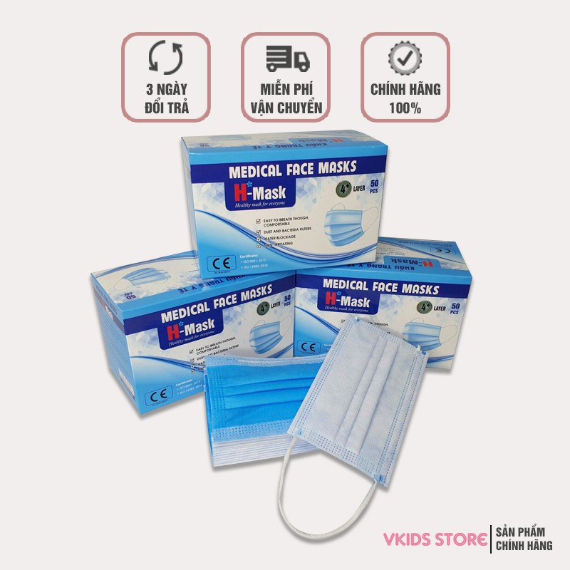 Khẩu Trang Y Tế H-Mask Chống Giọt Bắn Kháng Khuẩn 4 Lớp Hàng Xuất Khẩu