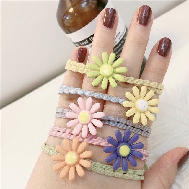 Dây cột tóc hoa cúc dễ thương dành cho nữ, dây thun buộc tóc hình cute