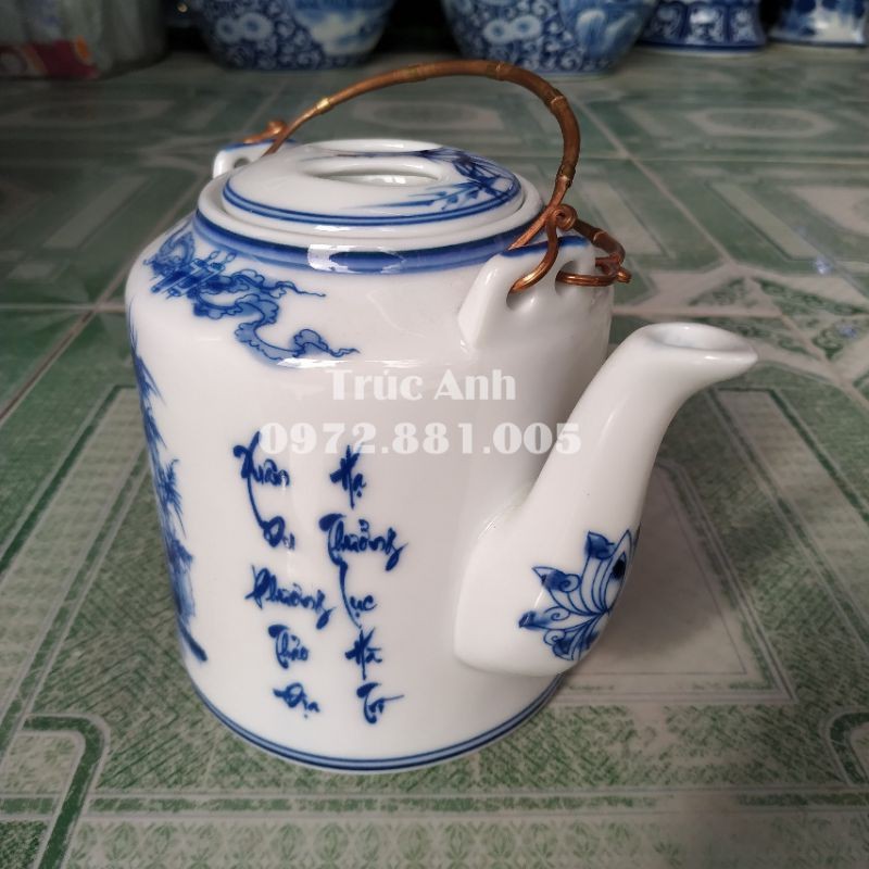 Ấm tích vẽ Trúc Lâm men LAM cao cấp