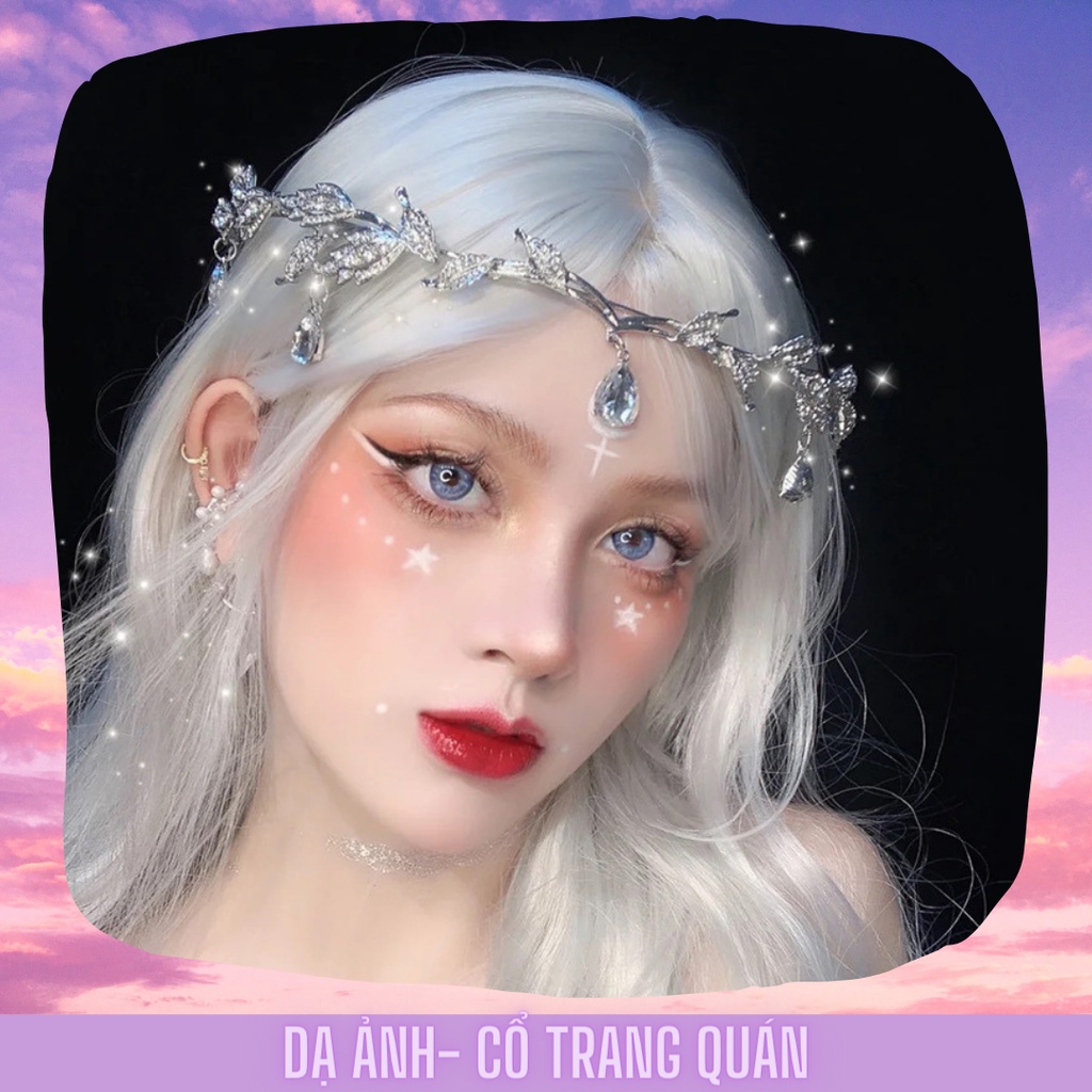 VƯƠNG MIỆN VÒNG ĐỘI ĐẦU ĐEO TRÁN TRANG TRÍ HÌNH LÁ CÂY ĐÍNH ĐÁ GIẢ KIM CƯƠNG PHONG CÁCH BOHEMIAN