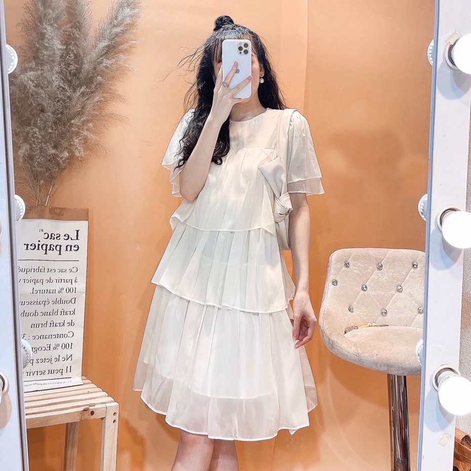 Váy nữ babydoll bánh bèo cổ tròn tay phồng nhiều tầng Shinosha V0025 | BigBuy360 - bigbuy360.vn