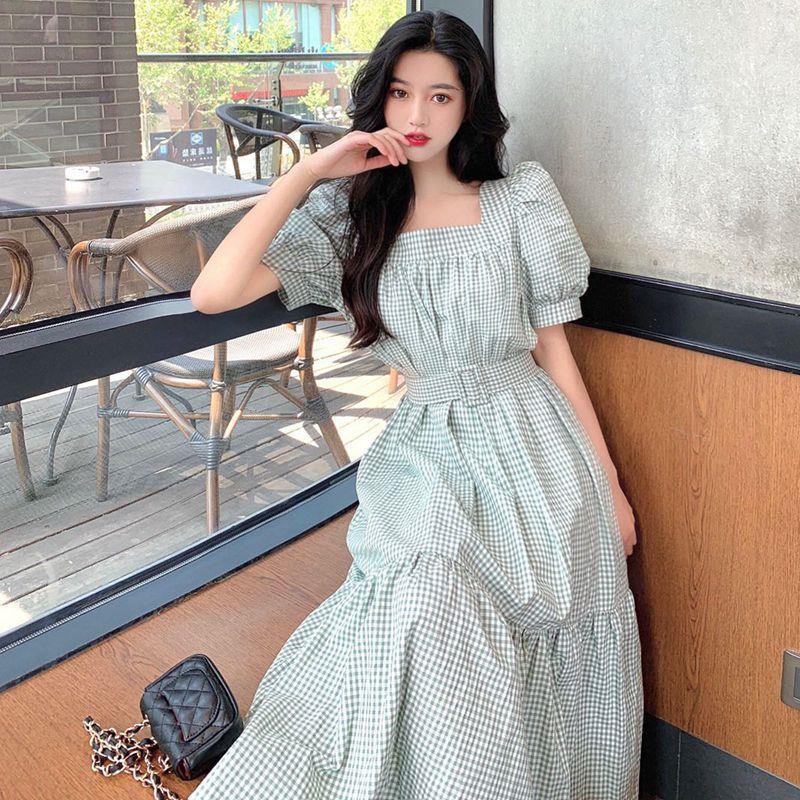 ⭐0412⭐New classic French square neck puff sleeve dress