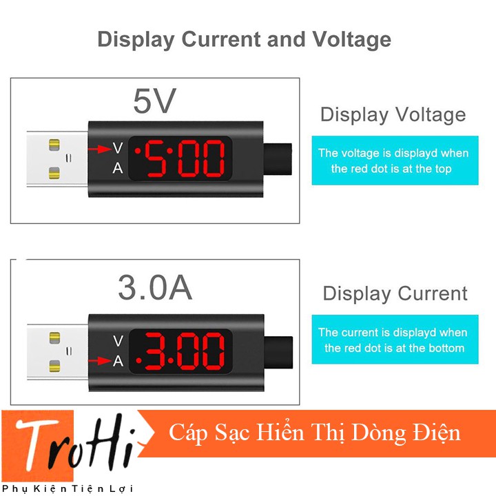 Dây sạc nhanh TopK có hiển thị thông số khi sạc - Dây sạc Iphone Samsung