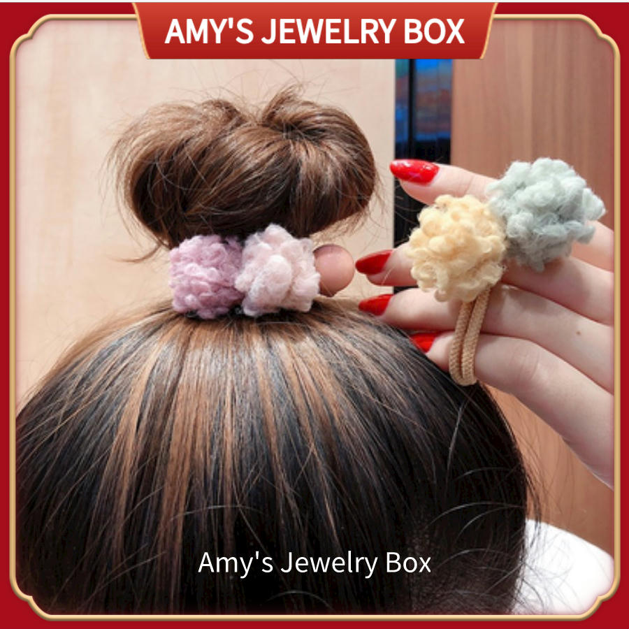 Ins Color Double Curly Hair Ball Rope Hair Ring Korean Version of Sen. Small Rubber Strap Adult Female