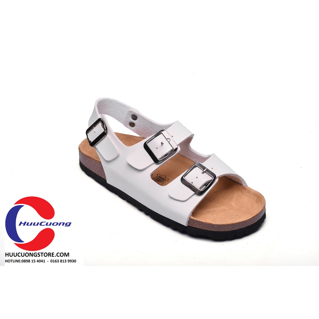 Giày sandal nam nữ 2 khóa trắng đế trấu xuất khẩu - huucuong store