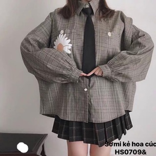 Áo sơmi kẻ hoa cúc trắng - HS