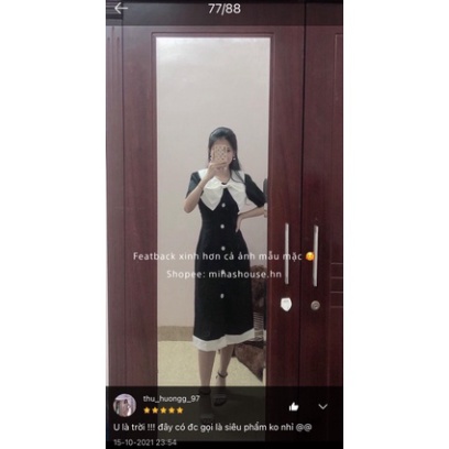 Váy tiểu thư dáng thon cao đính nơ trắng mina’s house. váy xinh hot trendy - babydoll