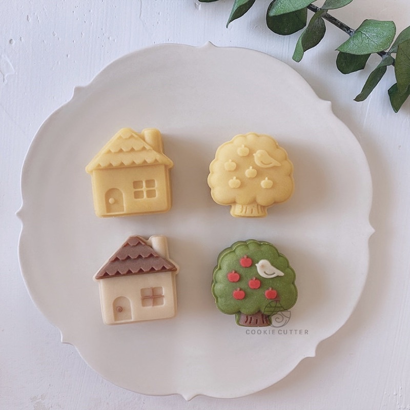 bộ khuôn lò xo 50 gam ngôi nhà và cây làm bánh trung thu