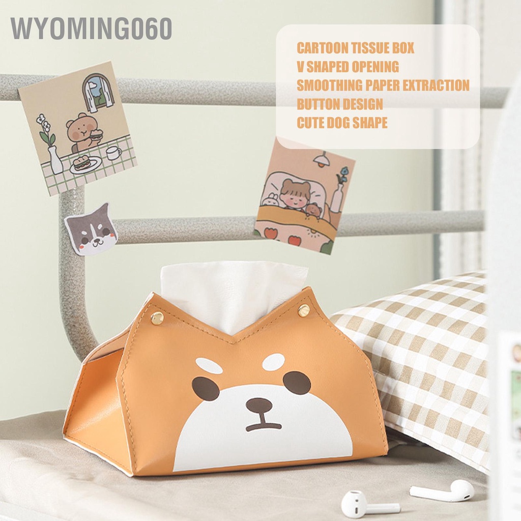 Wyoming060 Hộp đựng khăn giấy hoạt hình bằng da Hình con chó dễ thương tinh tế chữ V Thiết kế nút mở hộp