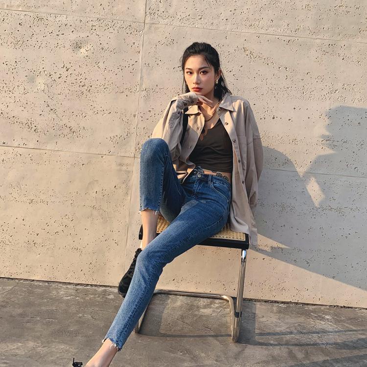 Quần jean bút chì lưng cao ôm dáng thời trang mùa hè cho nữ