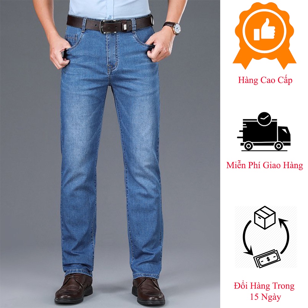 Quần jean nam cao cấp ống suông co giãn,thời trang công sở dày đặn không nhăn không phai nhờ công nghệ wash enzym hiệ
