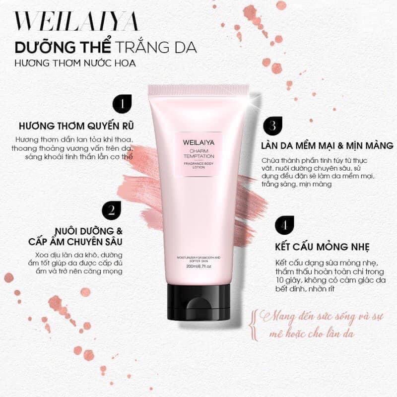 Dưỡng thể nước hoa trắng da Weilaiya Fragrance Body Lotion, 3 tầng hương hoa hồng, cấp ẩm, chống lão hóa 200ml