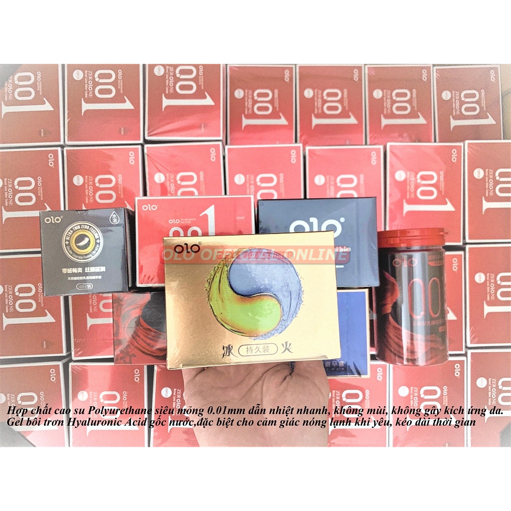 Bao cao su OLO 001mm siêu mỏng nhất thế giới, mùi hương vani nhiều gel bôi trơn - Hộp 10 Bcs.