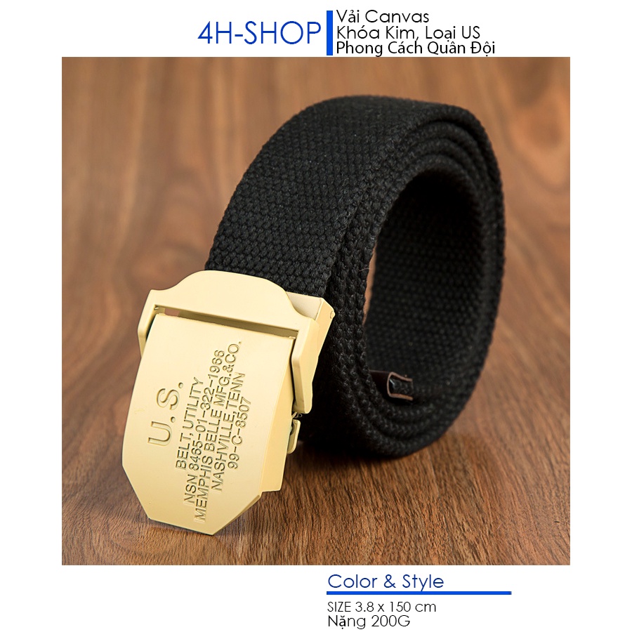 Thắt lưng nam vải bố Canvas khóa kim loại U.S, Size dây 3.5 x 115 cm, phong cach bền, đep, phượt, du lịch, nhiều kiểu ph