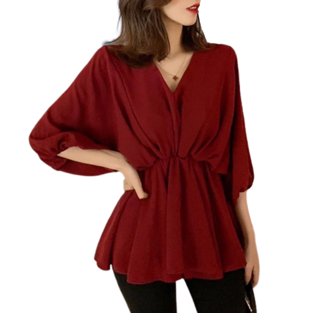 Áo sơ mi tay dài cổ chữ v chiết eo kiểu Hàn Quốc thời trang mùa thu cho nữ