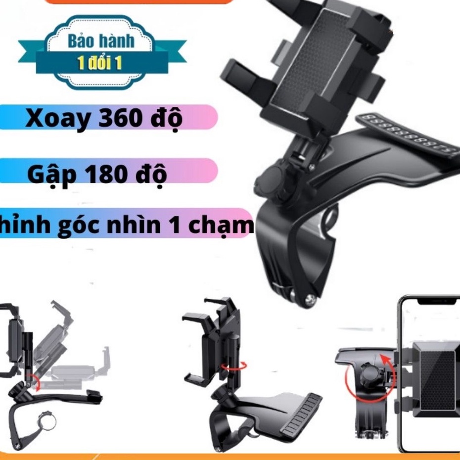Giá đỡ kẹp điện thoại vô lăng để trên xe hơi ô tô xoay 360 độ chống rung treo đa điểm trên taplo, gương chiếu hậu