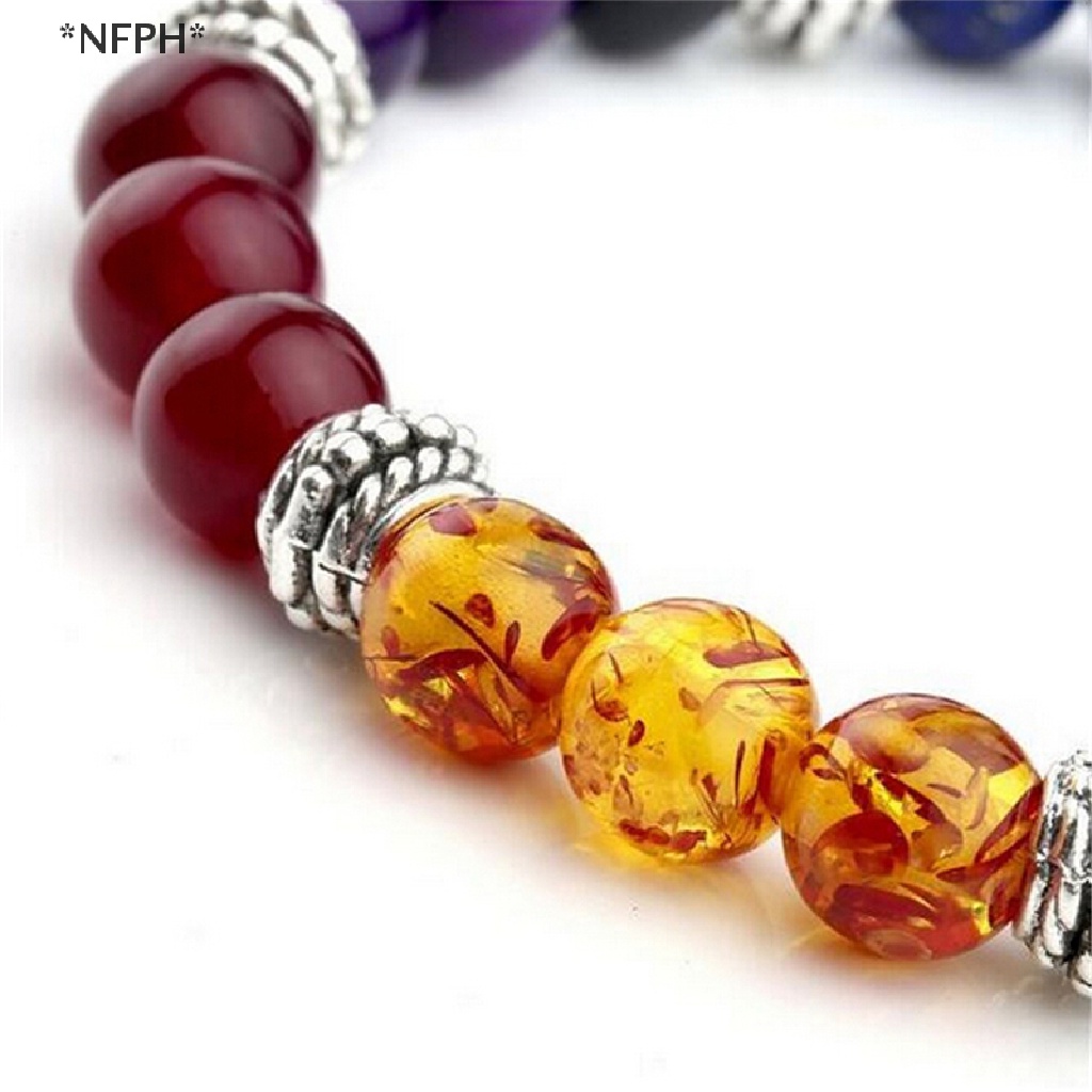 [NFPH] 1x Hot Vòng Tay Chuỗi Hạt Đá Núi Lửa Chakra 7 Viên Cầu Nguyện Cho Nữ