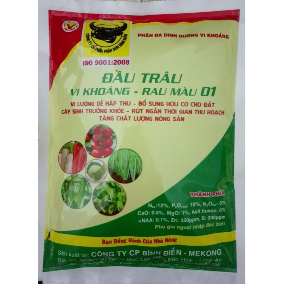 Phân trung vi lượng bón gốc - Phân bón đầu trâu vi khoáng rau màu gói 1kg - đầu trâu TVL NPK 7-7-4 +TE