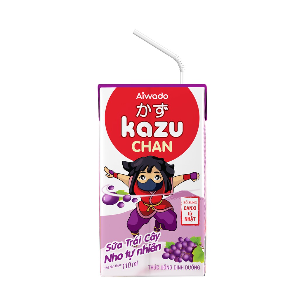 Aiwado Kazu Chan - Sữa trái cây Nho tự nhiên (Thùng 48 hộp 110ml)