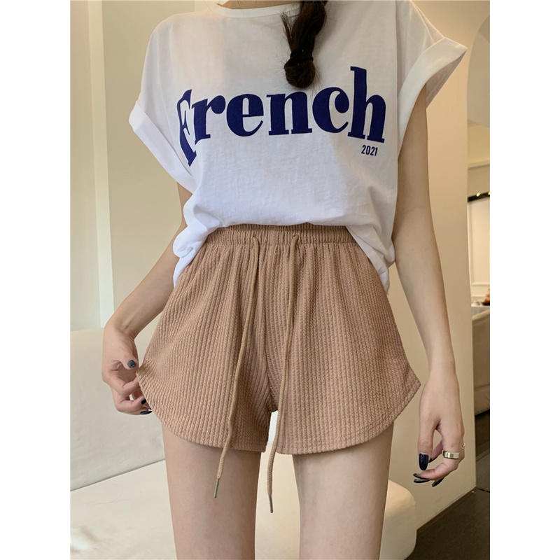 Quần Short Thể Thao Lưng Cao Ống Rộng Phối Dây Rút Thời Trang Mùa Hè Năng Động