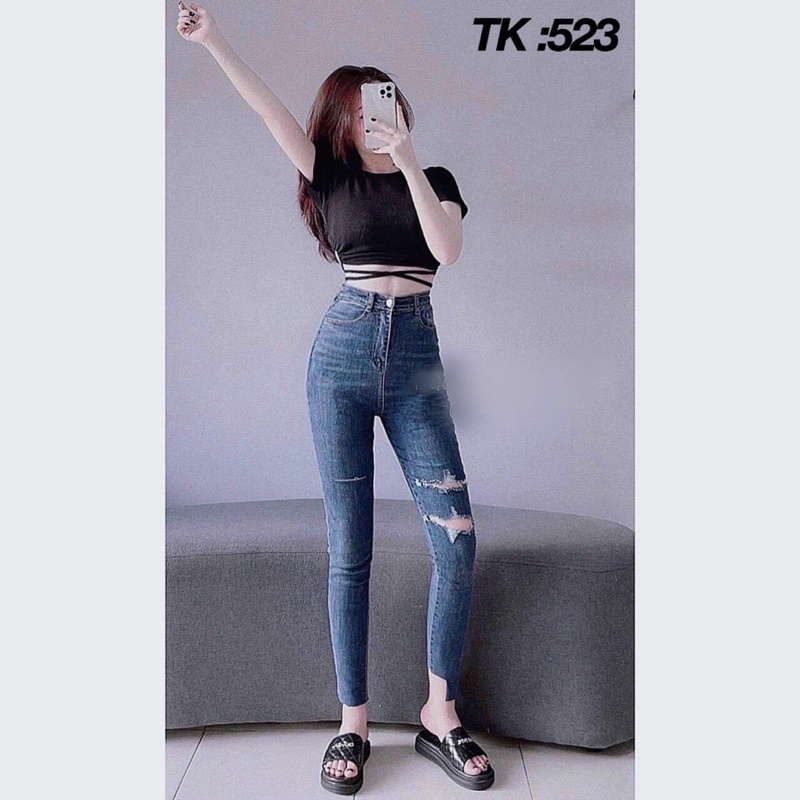 Quần jeans nữ lưng cao mã 523 ôm body lưng siêu cao