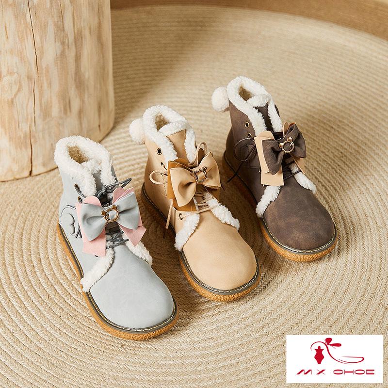 Giày Bốt Đi Tuyết Ống Ngắn Vải Cotton Dày Giữ Ấm Cho Nữ Sinh