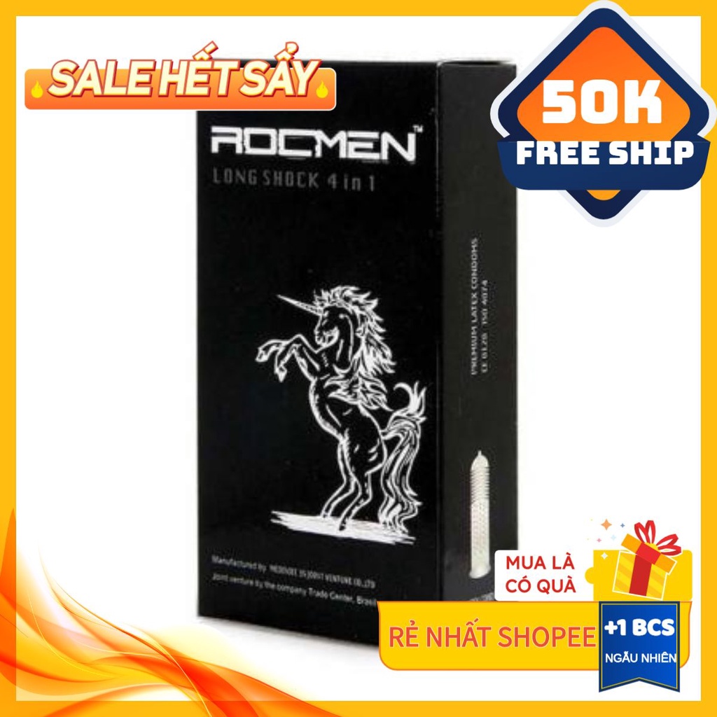 Bao Cao Su Cá Ngựa ROCMEN 4 IN 1 Đen Hộp 12 Chiếc