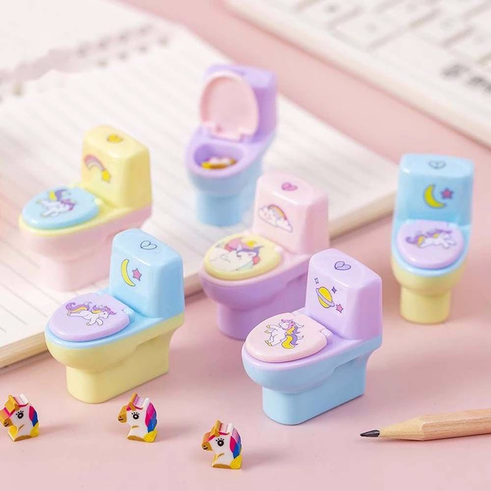 1 Đồ gọt bút chì hình bồn cầu có khay đựng gôm sáng tạo