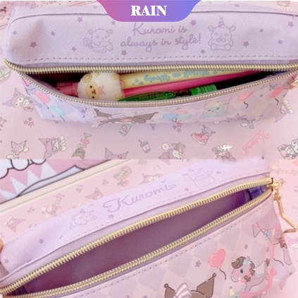 SANRIO Túi Đựng Bút Chì Kiểu Hoạt Hình Kuromi My Melody Cinnamoroll Hello Kitty Hai Lớp Phối Khóa Kéo