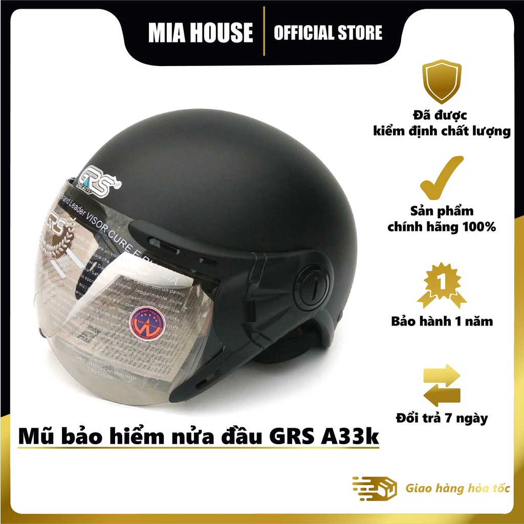 Mũ nón bảo hiểm nửa đầu có kính chắn gió chính hãng GRS A33K cao cấp nhiều màu siêu hot tặng kèm sticker