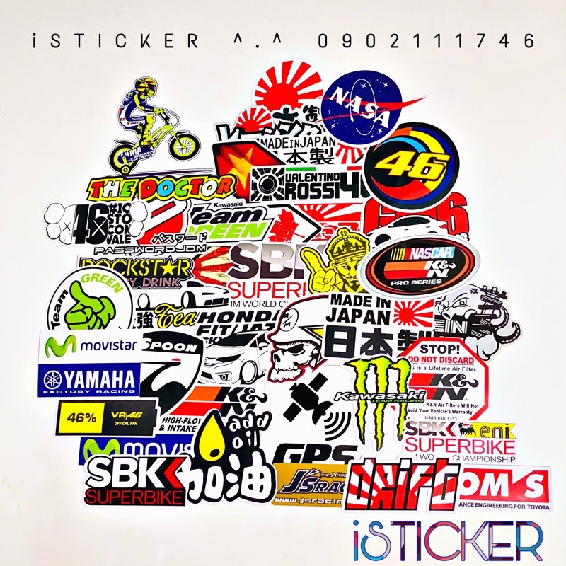 [Set 40 cái] Tem Sticker Xe Máy Logo Brand Racing Xe Máy Nổi tiếng PVC Cao Cấp Chống Thấm Dán Xe Máy, Nón Bảo Hiểm, ...