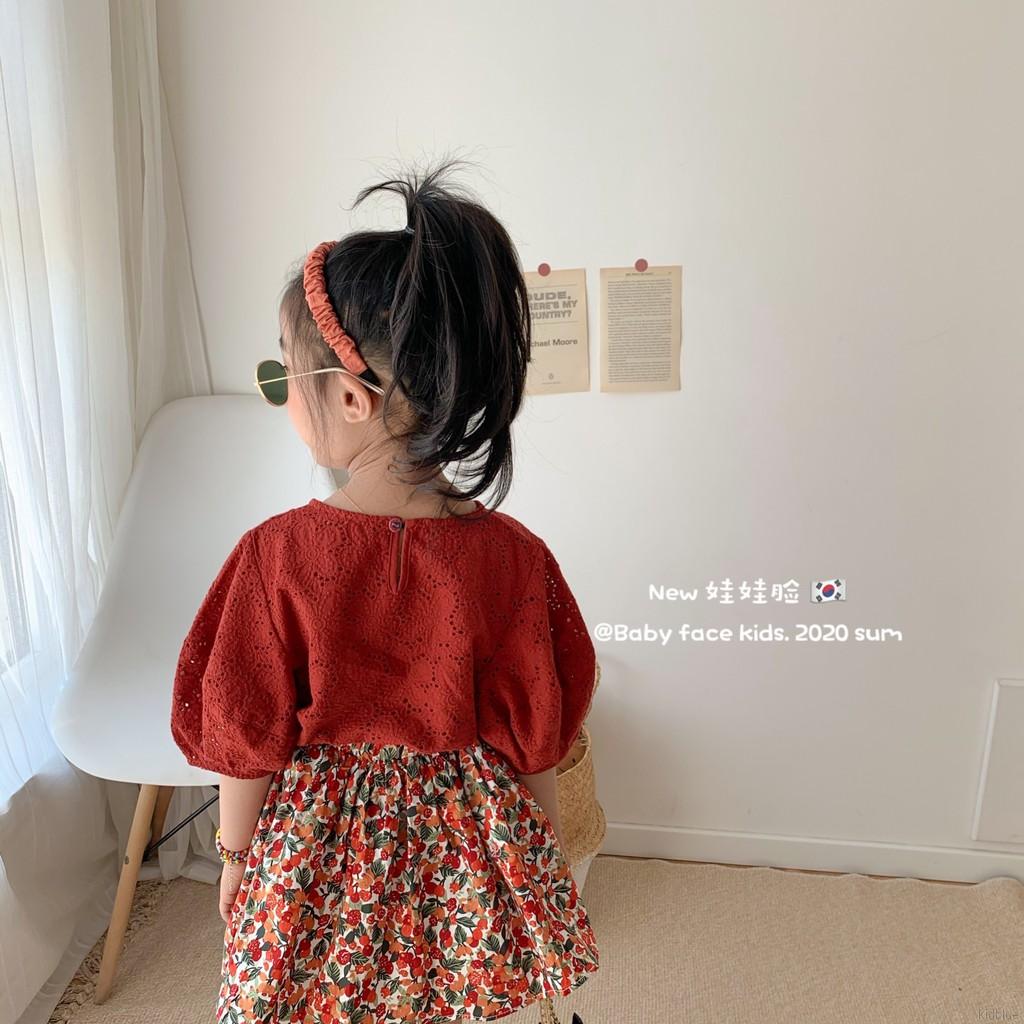Set áo ngắn tay kèm chân váy in hoa cho bé gái