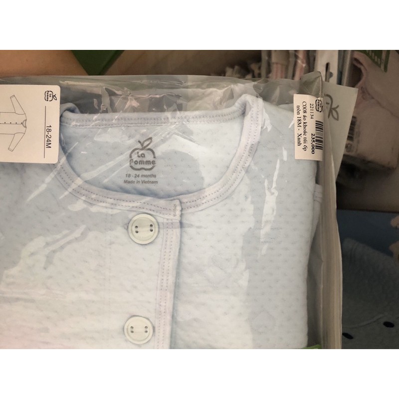Áo khoác Lapomme túi ốp xanh 18-24m+ Áo khoác cổ y kẻ xanh 18-24