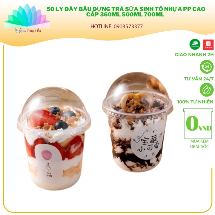 50 Ly đáy bầu đựng trà sữa, sinh tố, nhựa PP cao cấp 360ml, 500ml, 700ml - E Green Dùng 1 Lần