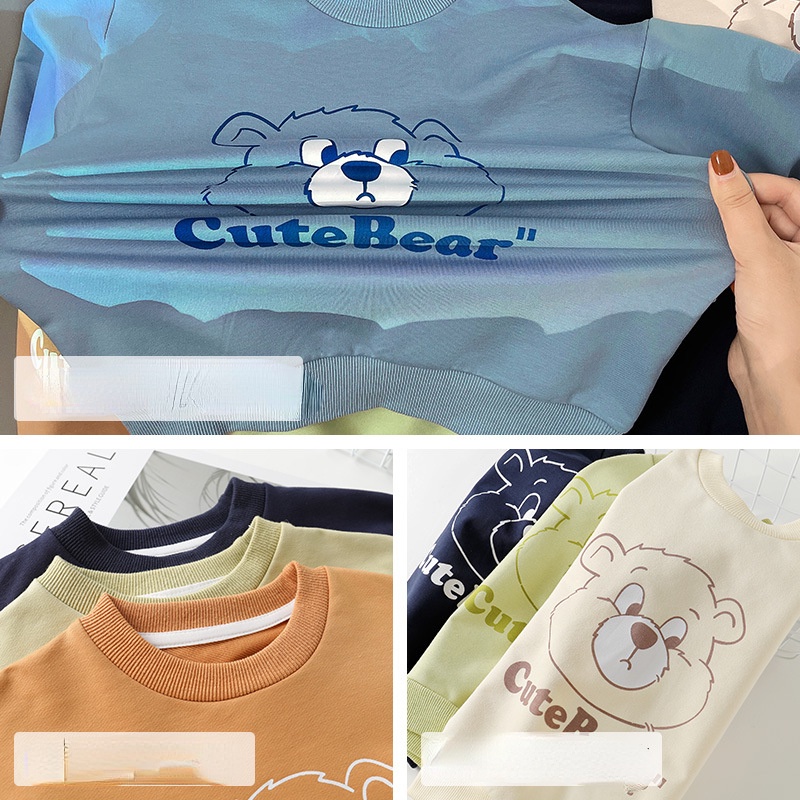 Áo Sweater in Hình Gấu Hoạt Hình Dễ Thương Thời Trang Xuân Thu Cho Bé Trai