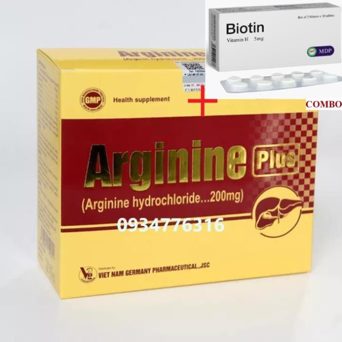 Combo Biotin 5mg+ ✅ Viên Uống Bổ Gan Arginine Plus (60 Viên)