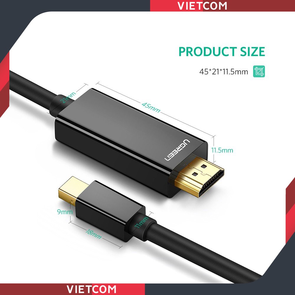 Cáp Mini DisplayPort To HDMI Dài 1.5M Chính Hãng Ugreen - Mã 10450 - Hỗ Trợ 1080P - Bảo hành 18 tháng