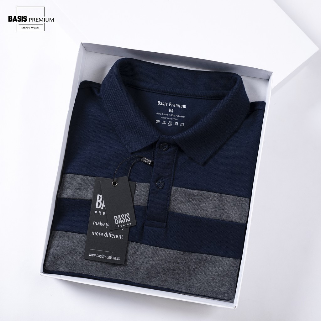 Áo polo nam có cổ thiết kế phối sọc ngực Basis APL95 | BigBuy360 - bigbuy360.vn