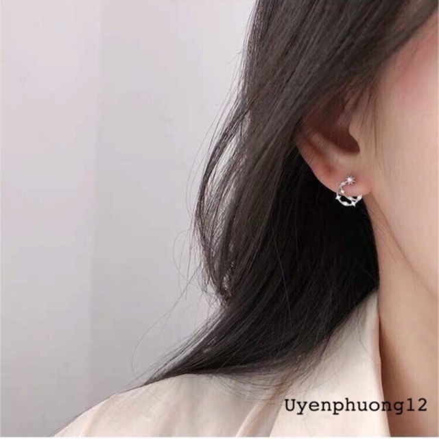 Bông tai khuyên tai bạc ý 30% (khắc mã s925) hình sao trăng khuyết