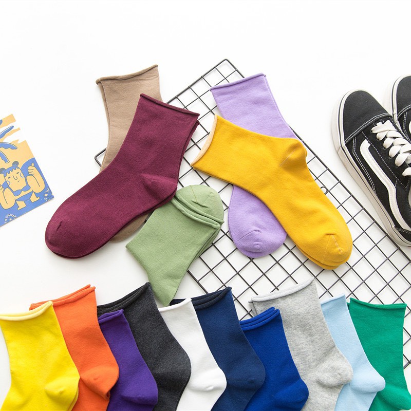 Tất cổ thấp vintage không gân trơn đủ màu | BigBuy360 - bigbuy360.vn