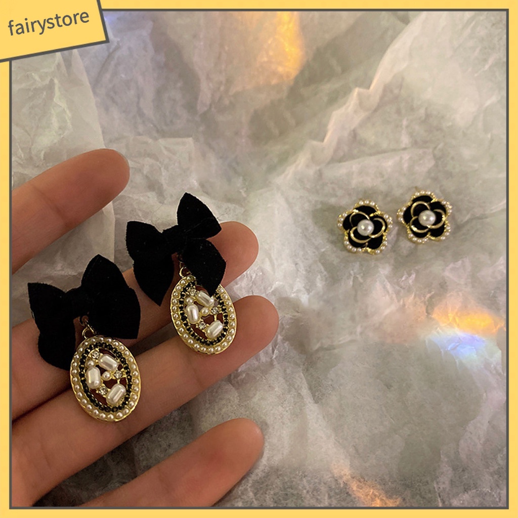 1 Đôi Bông Tai Hình Hoa Đính Ngọc Trai Giả Lấp Lánh