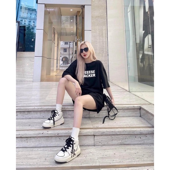 (Ảnh thật) Set Đồ Thun Áo Phông In Chữ Cheese Kèm Quần Short